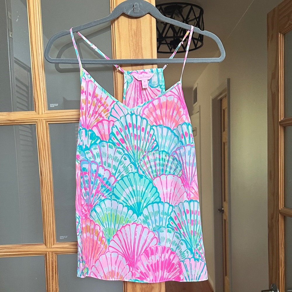 Colorful Seashell Print silk tank